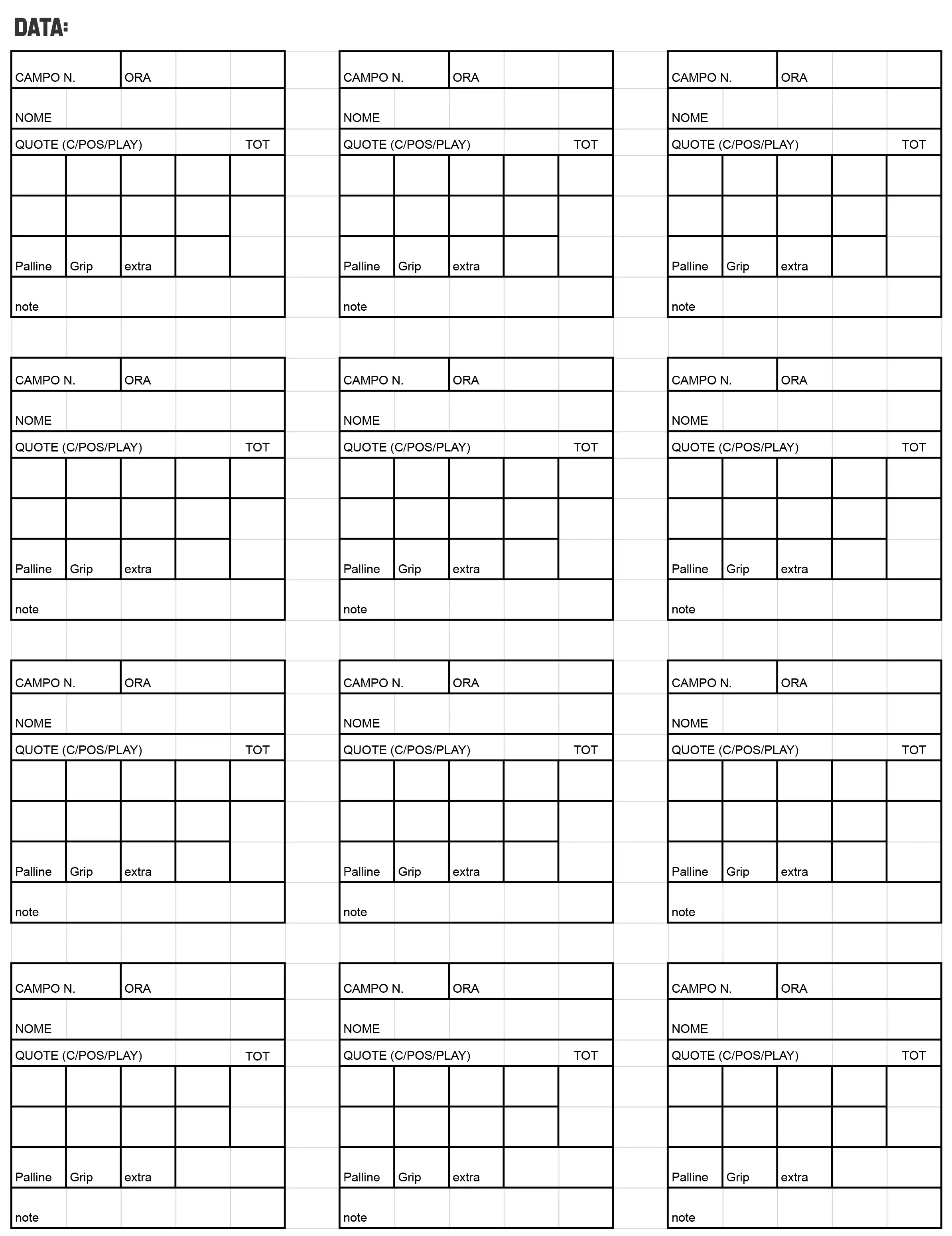 Anteprima del modello PDF foglio prenotazione campi padel scaricabile gratis