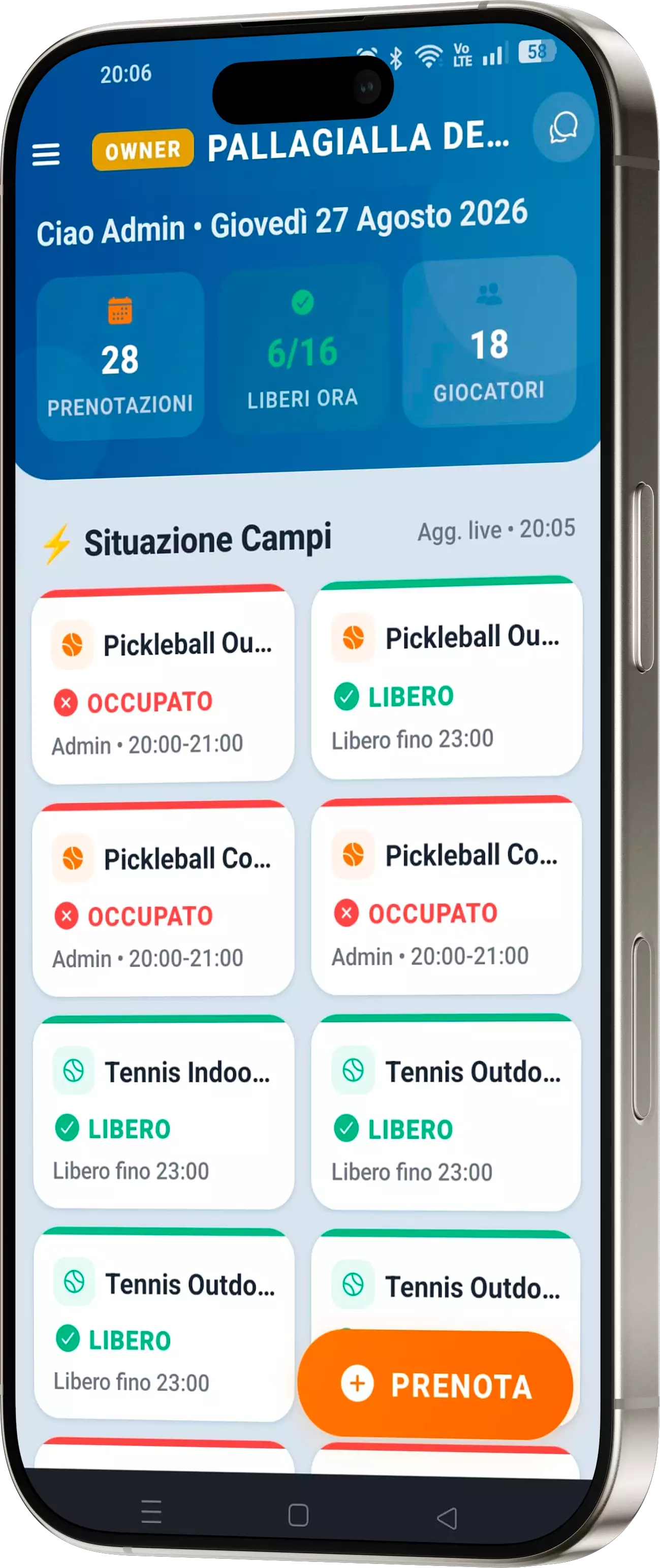 App - Situazione campi in modalità admin